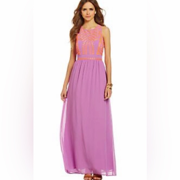 Gianni Bini Dresses & Skirts - Gianni Bini lilac and orange Geometric embroidery Maxi Dress